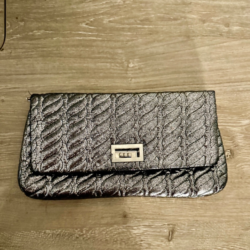 Black and silver metallic clutch or shoulder bag